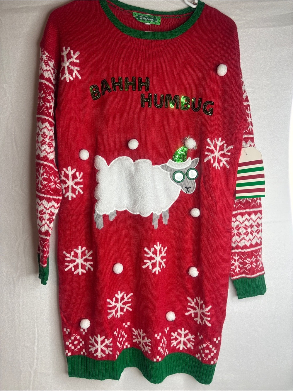 Bahhh Humbug Red Christmas Sweater Dress with Sheep